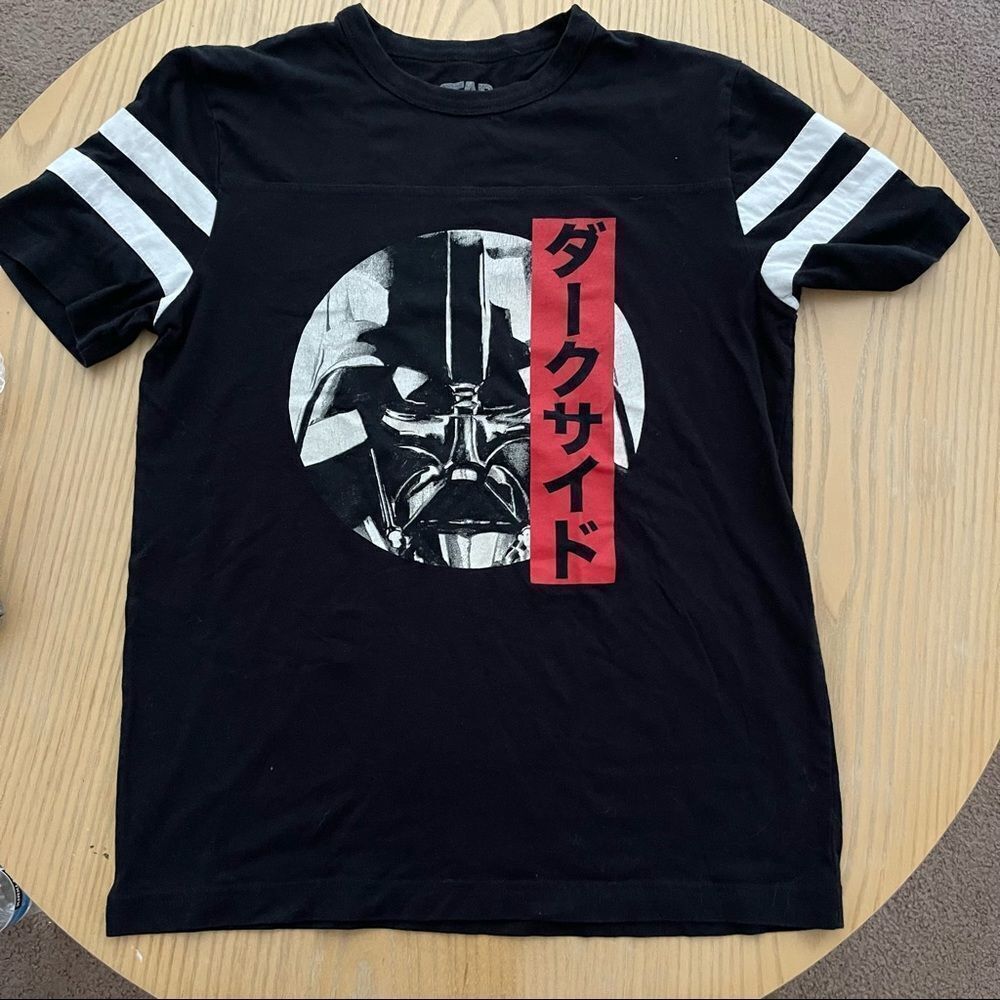 Star Wars Japanese Writing Darth Vader Men's Black Short Sleeve Shirt Size Small